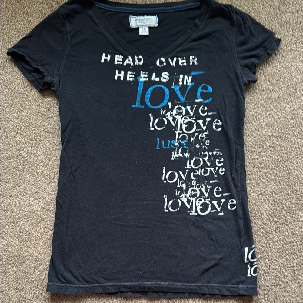 American Eagle Outfitters Black and Blue Fitted Short Sleeve Tee